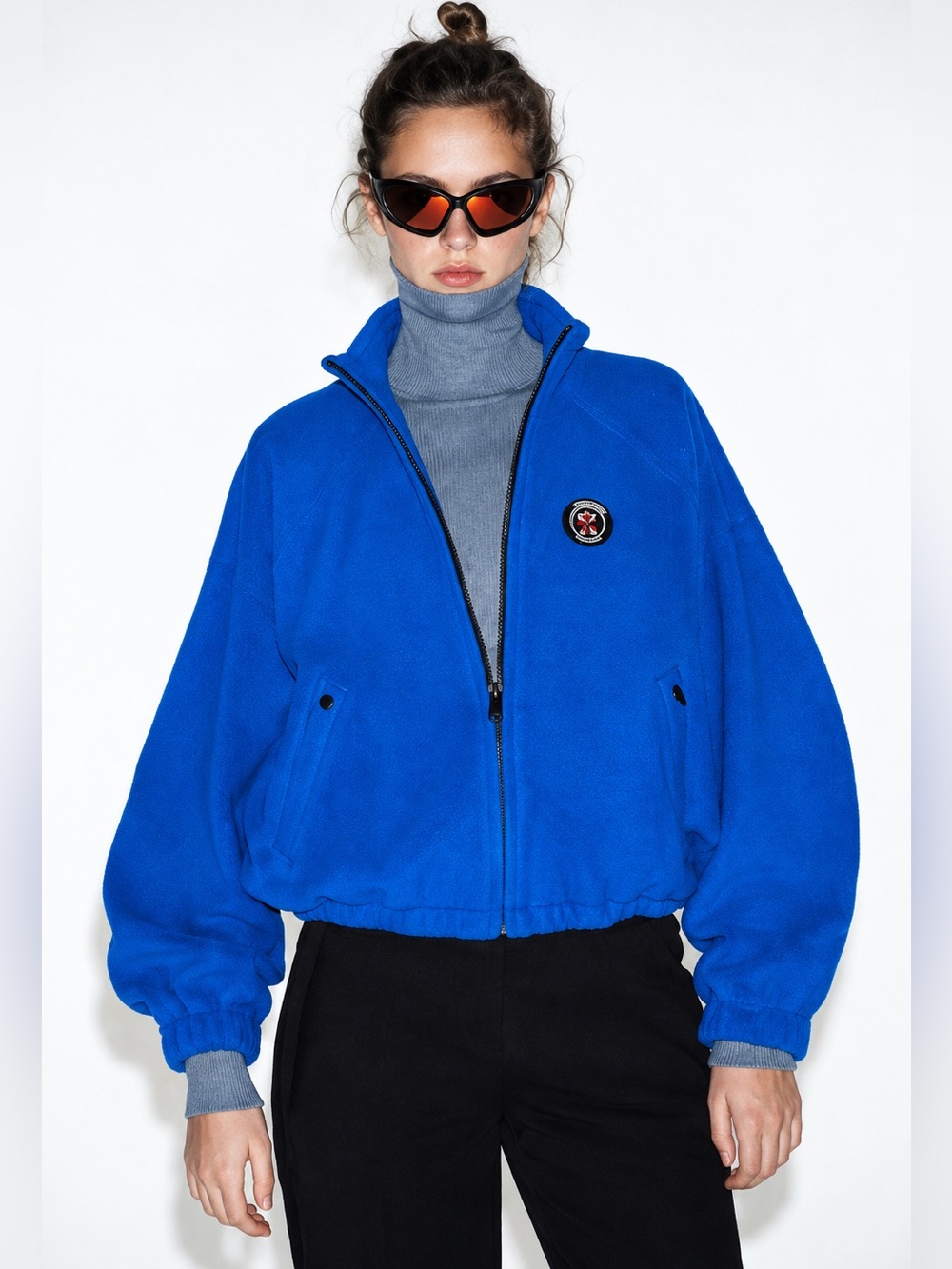 NWT Zara Ski Collection Gstaad Oversized Fleece Jacket Blue XS–M